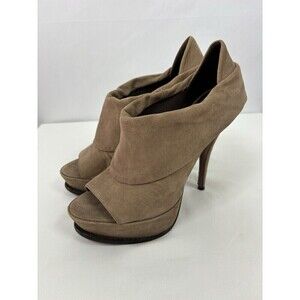 Elizabeth & James E-more Platform Booties Tan Brown Leather 7.5 B Peep Toe